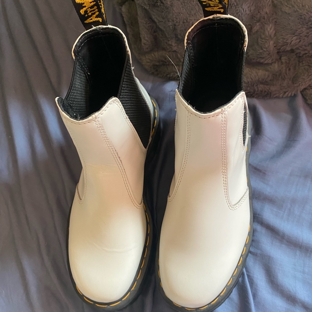 white doc marten platform chelsea boots